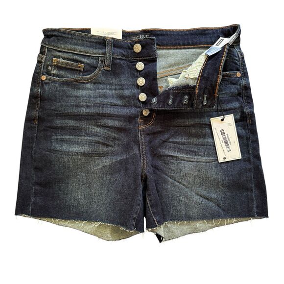 Judy Blue Jean Shorts Size L High Waist Cut Offs Raw Hem Button Fly JB15269 - Picture 4 of 16